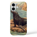 Vintage Sea Lion by the Seashore, Marine Mammals iPhone 16 Case