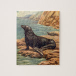 Vintage Sea Lion by the Seashore, Marine Mammals Jigsaw Puzzle