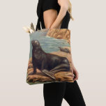 Vintage Sea Lion by the Seashore, Marine Mammals Tote Bag