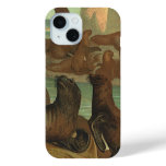 Vintage Sea Lions on the Beach, Marine Life Animal iPhone 15 Case