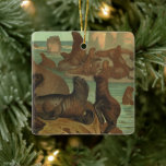 Vintage Sea Lions on the Beach, Marine Life Animal Ceramic Ornament