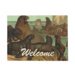 Vintage Sea Lions on the Beach, Marine Life Animal Doormat