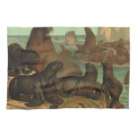 Vintage Sea Lions on the Beach, Marine Life Animal Kitchen Towel