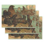 Vintage Sea Lions on the Beach, Marine Life Animal Wrapping Paper Sheets
