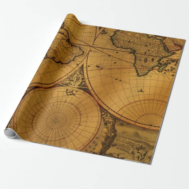 Vintage Sea Map Wrapping Paper Roll (Unrolled)