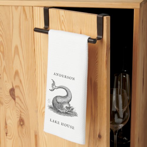 Vintage Sea Monster Fish Personalized Lake House  Kitchen Towel