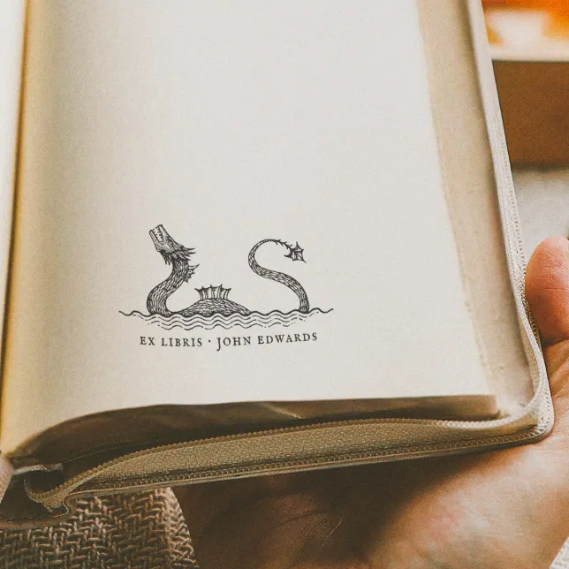 Vintage Sea Monster Illustrated Ex Libris Book Self-inking Stamp | Zazzle
