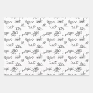 Vintage Sea Monster Line Art Wrapping Paper Sheets