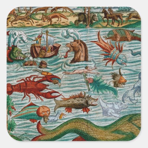 Vintage Sea Monsters Square Sticker