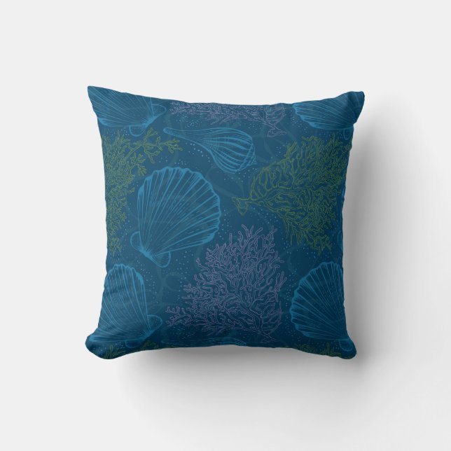 Vintage Sea Pattern Throw Pillow (Front)