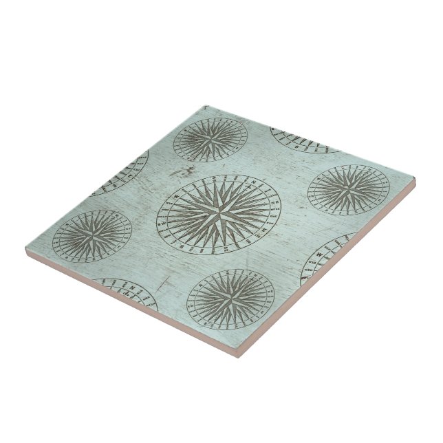 Vintage Sea Shanty | Steampunk Compass Ephemera Ceramic Tile (Side)