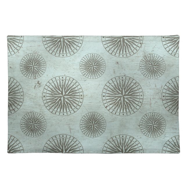 Vintage Sea Shanty | Steampunk Compass Ephemera Cloth Placemat (Front)