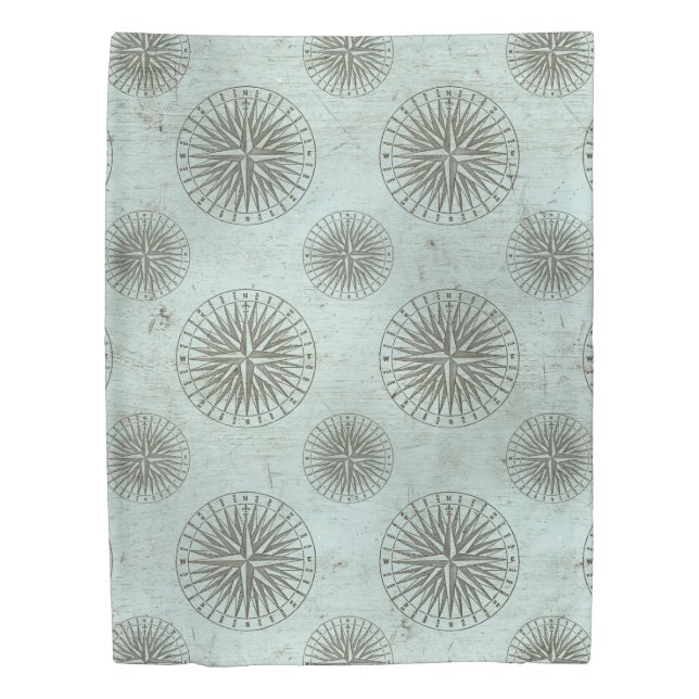 Vintage Sea Shanty | Steampunk Compass Ephemera Duvet Cover (Front)