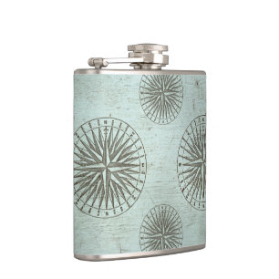 Vintage Sea Shanty Steampunk Compass Ephemera Flask