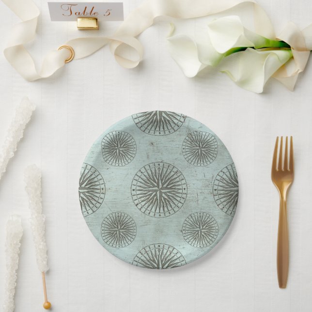Vintage Sea Shanty | Steampunk Compass Ephemera Paper Plates (Wedding)