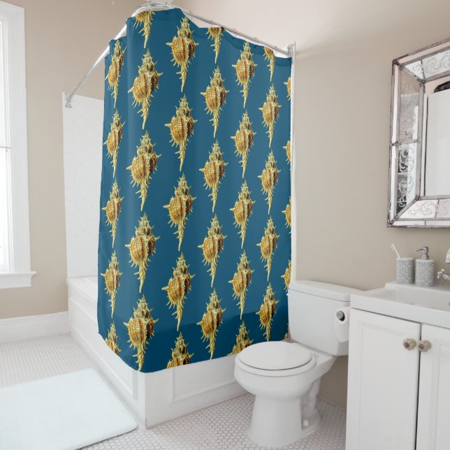 Vintage Sea Shell Pattern Coastal Shower Curtain (In Situ)
