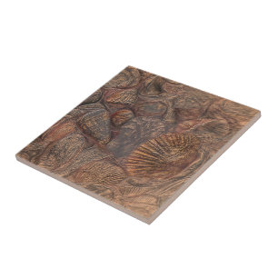 Vintage Sea Shells Ocean Beach Brown Nautical Ceramic Tile
