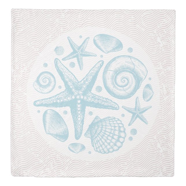 Vintage Sea Shells on Wave Pattern Duvet Cover (Front)