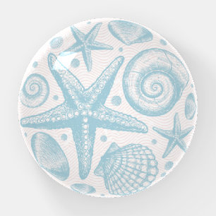 Vintage Sea Shells on Wave Pattern Paperweight