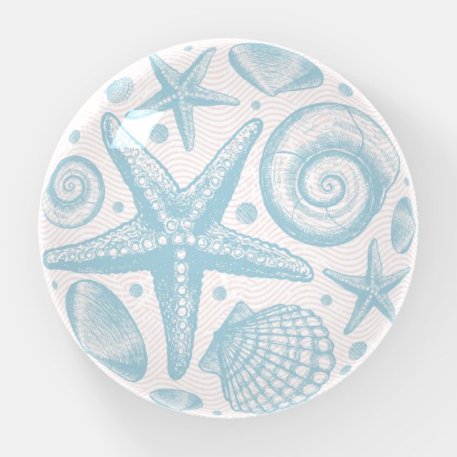 Vintage Sea Shells on Wave Pattern Paperweight (Front)
