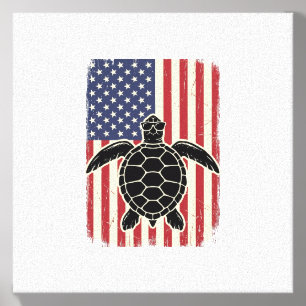 Vintage Sea Turtle American Flag Patriotic Shirt D Canvas Photo Tile