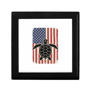 Vintage Sea Turtle American Flag Patriotic Shirt D Gift Box