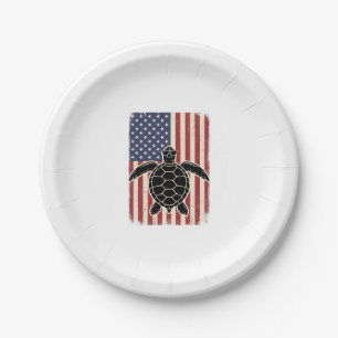 Vintage Sea Turtle American Flag Patriotic Shirt D Paper Plates