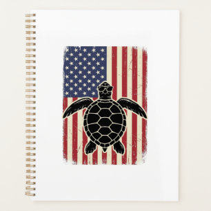 Vintage Sea Turtle American Flag Patriotic Shirt D Planner