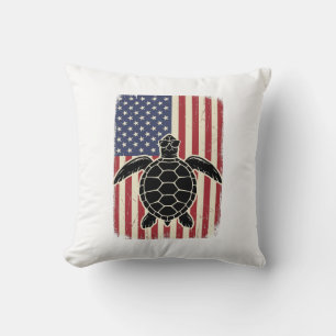 Vintage Sea Turtle American Flag Patriotic Shirt D Throw Pillow
