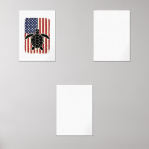 Vintage Sea Turtle American Flag Patriotic Shirt D Wall Art Sets