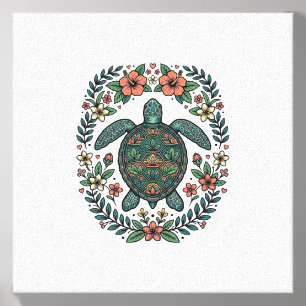 Vintage Sea Turtle Floral Vector Design_1 Canvas Photo Tile
