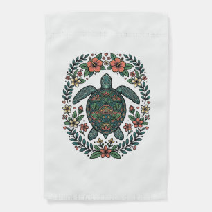 Vintage Sea Turtle Floral Vector Design_1 Garden Flag