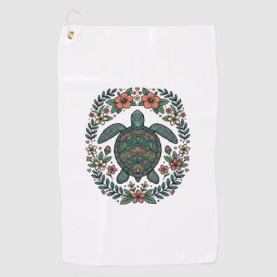 Vintage Sea Turtle Floral Vector Design_1 Golf Towel