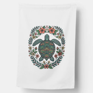 Vintage Sea Turtle Floral Vector Design_1 House Flag