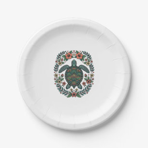 Vintage Sea Turtle Floral Vector Design_1 Paper Plates