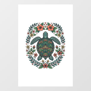 Vintage Sea Turtle Floral Vector Design_1 Window Cling