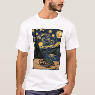 Vintage Sea Turtle Starry Night Engraving Art Desi T-Shirt