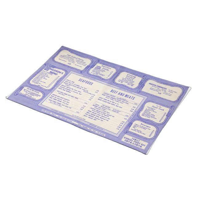 Vintage Seafood Restaurant Menu Placemat (On Table)