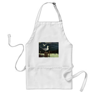 Vintage Seagull Perched Pier, Marine Birds Animals Adult Apron