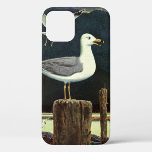 Vintage Seagull Perched Pier, Marine Birds Animals iPhone 12 Case