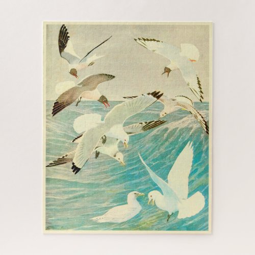 Vintage Seagulls and Ocean Waves  Jigsaw Puzzle