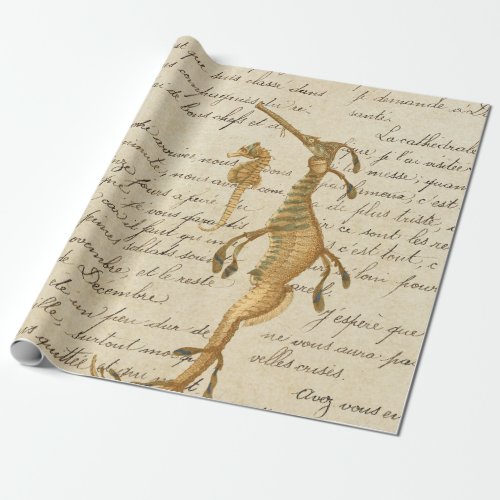 Vintage Seahorse and Script Wrapping Paper