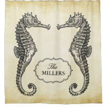 Vintage Seahorse Family Name Antique Old Texture