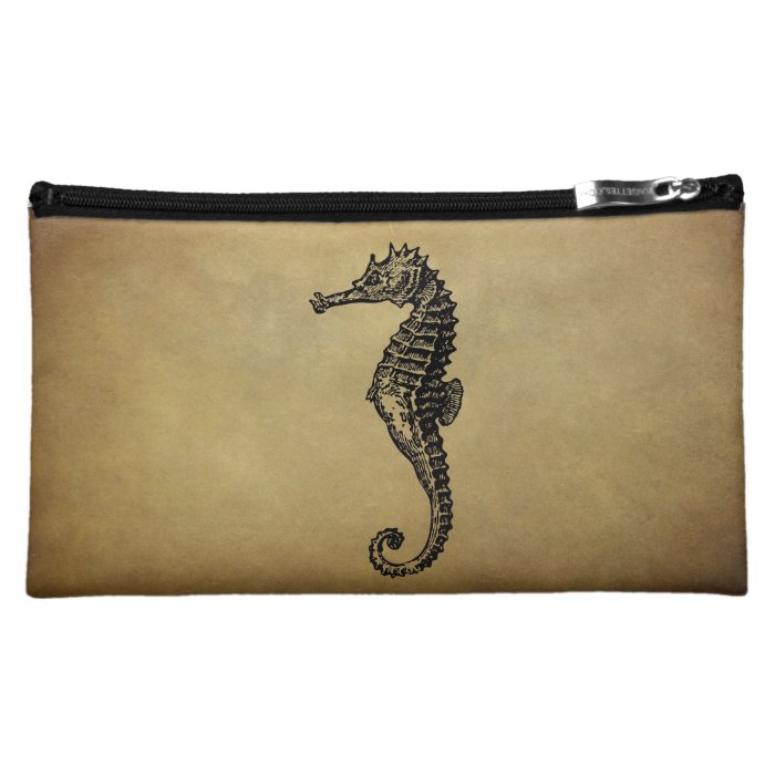 Vintage Seahorse Illustration Makeup Bags