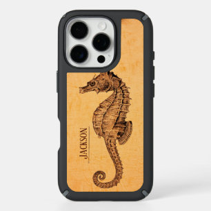 Vintage Seahorse Illustration iPhone 16 Pro Case