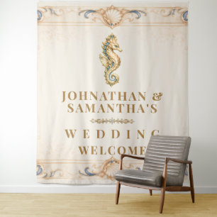 Vintage seahorse luxury beach photo backdrop