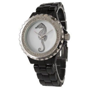 Vintage Seahorse Womens Black Wristwatch