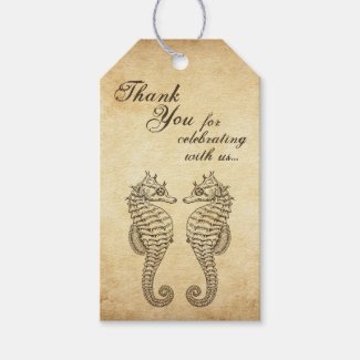 Vintage Seahorses and Conch Shell Beach Wedding Gift Tags