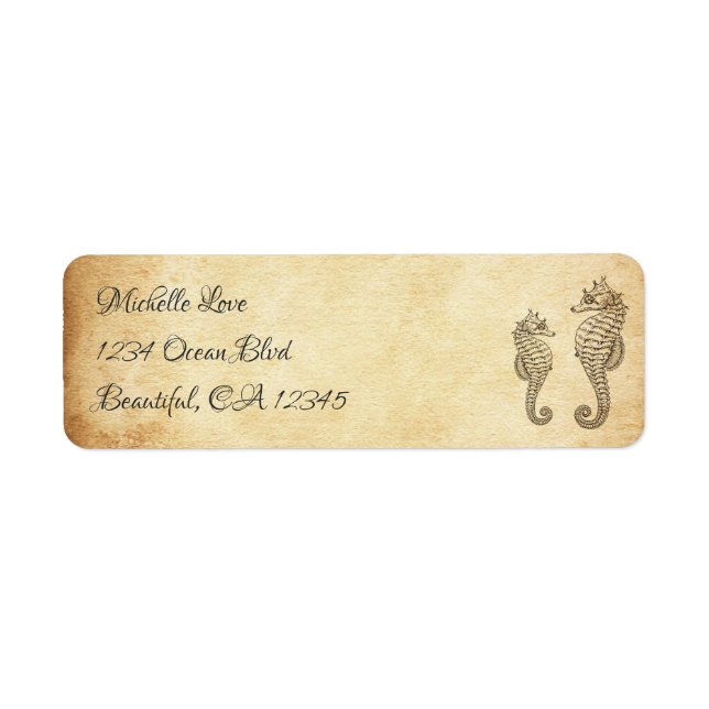 Vintage Seahorses Ocean Beach Address Label (Front)