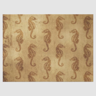 Vintage Seahorses on Distressed Brown Decoupage Tissue Paper